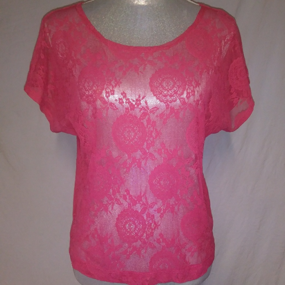 🍂🍁Lily White Sheer Pink Floral Top EUC